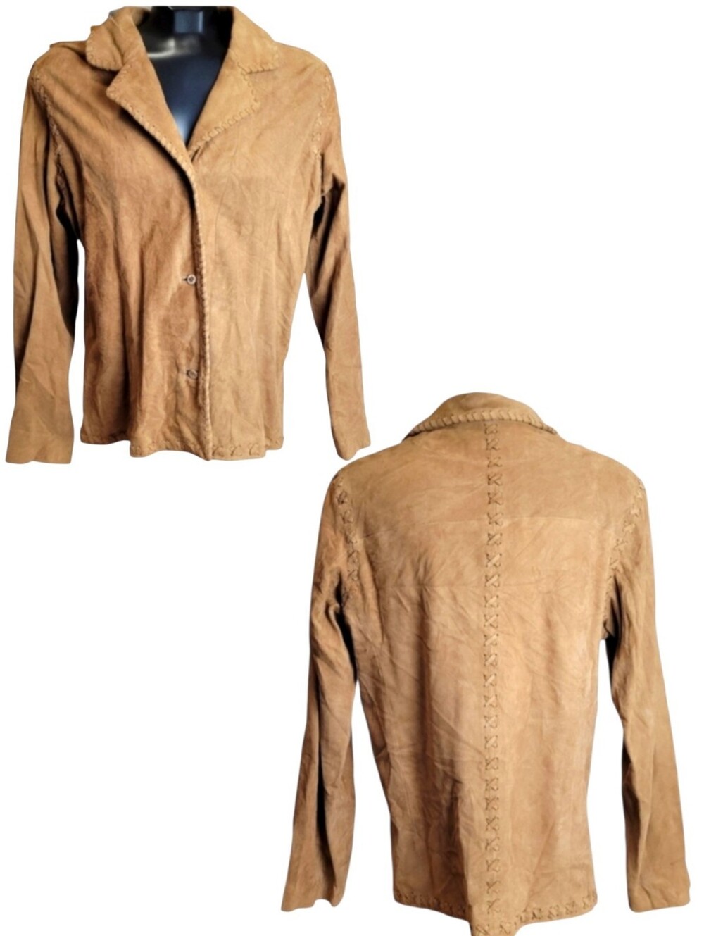 Scully Womens Vintage Suede Leather Whipstitch Western Blazer Tan Jacket XL